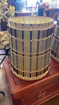 Pair of woven mid century lamp shades In the style of Maria Kipp