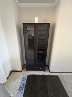 [Like New] Cabinet - tall, with glass on the doors