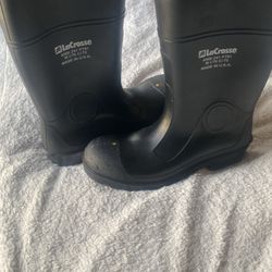 Mens Black Lacrosse Rubber Boots with Steele Toes made In USA Sz 11  ANSI Z41 PT 91 M 1/75 C/75