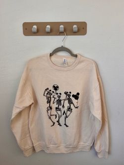 Halloween Dancing Skeletons Mickey Ears Sweatshirt Cream Unisex Medium