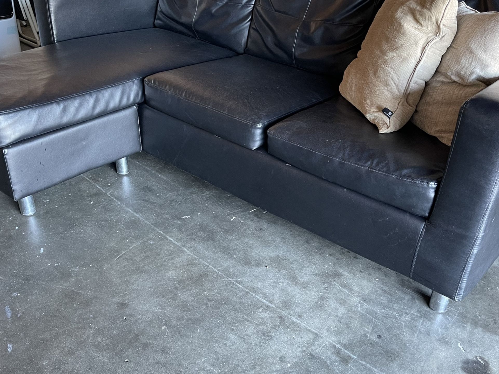 Black Leather sectional Movable Chaise