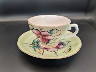 Vintage Semco Spring Green Teacup & Saucer - Bone China, Floral Design