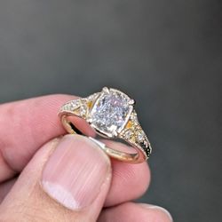 2.15Ctw Elongated Cushion LabGrown Diamond Ring 14KY 