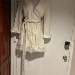 Alexis Tweed dress suit coat blazer Fringe runway jacket shrug shawl duster robe