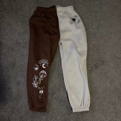 Two-Tone Graphic Sweatpants Brown and Cream