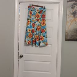 Blue Floral Dress With Pockets 