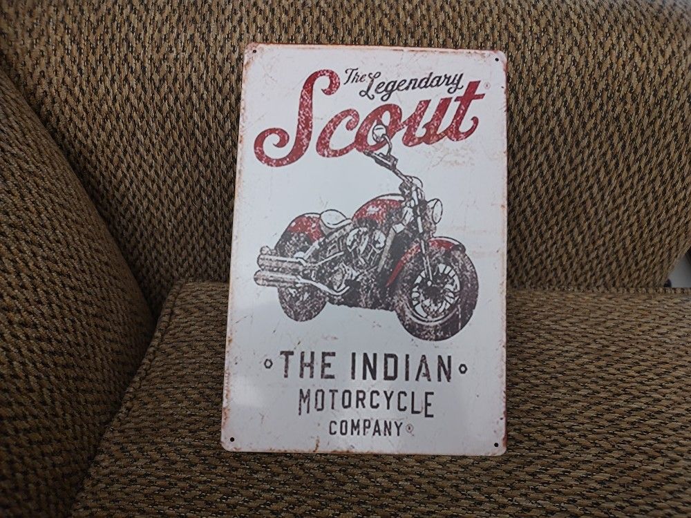 INDIAN MOTORCYCLE METAL SIGN.  12" X 8". NEW. PICKUP ONLY