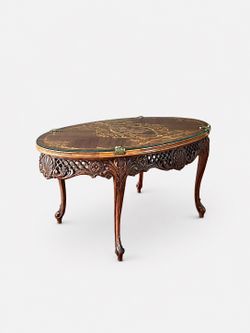 Antique French Louis XV-Style Inlayed & Carved Coffee Table Rustic Farmhouse, c.1950’s - Delivery Available