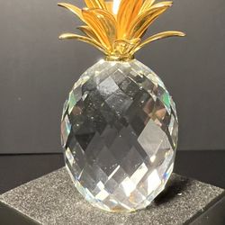 Swarovski 1990s Sparkling Fruit Small Pineapple Golden Leaves (contact info removed), 2.5”