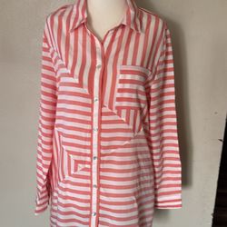  CHICO’S Splice Striped Button- Down Tunic 