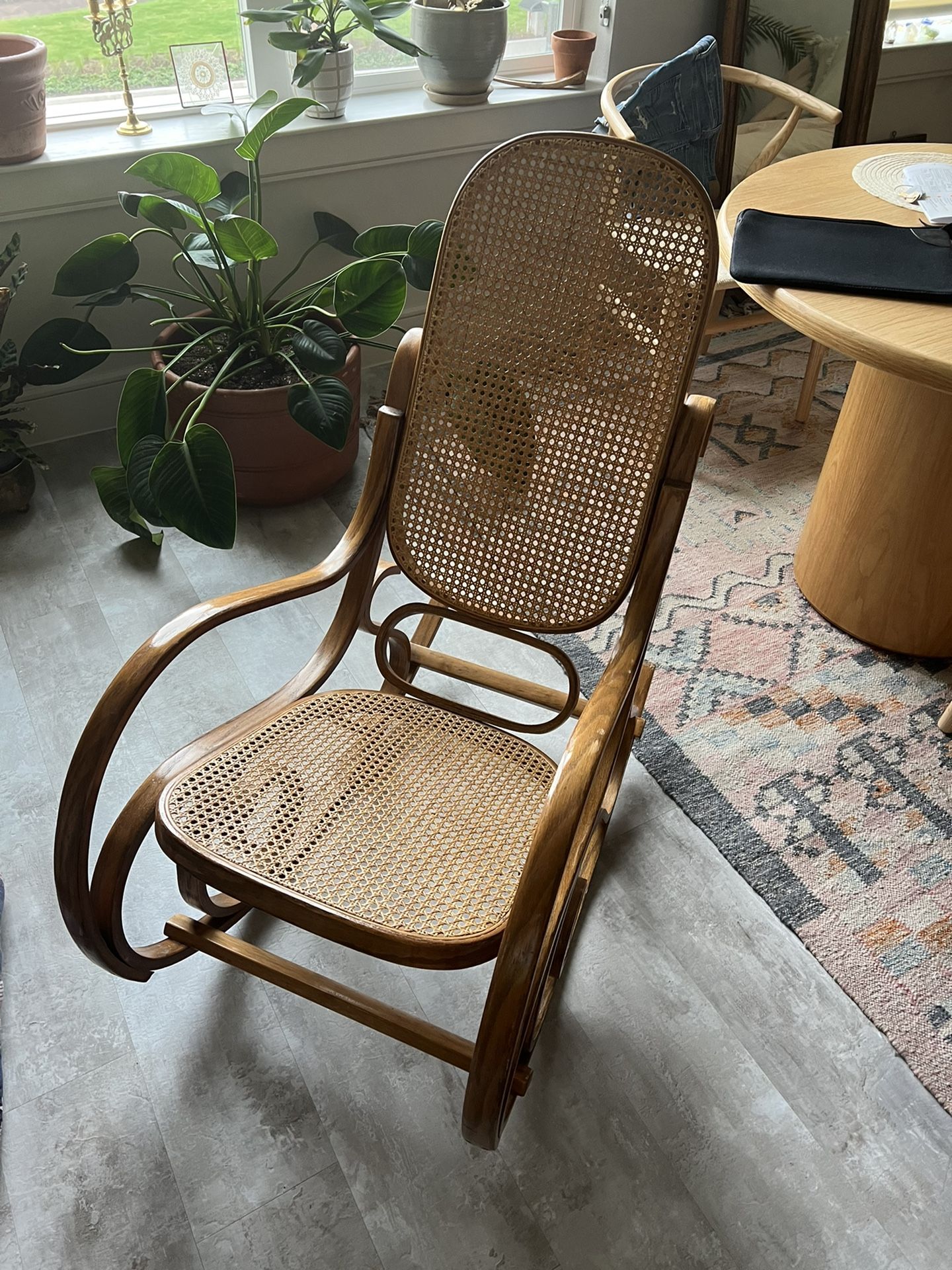 Vintage Boho Cane Rocking Chair 