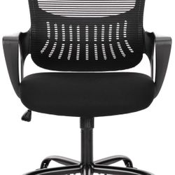 Home Office Computer Desk Chair, Ergonomic Mid-Back Mesh Rolling Work Swivel Task Chairs with Wheels, Comfortable Lumbar Support, Comfy Arms for Bedro