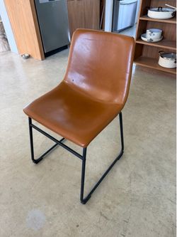 Set of 4 Faux Leather Dining Chairs – Saddle Brown Modern Industrial Style