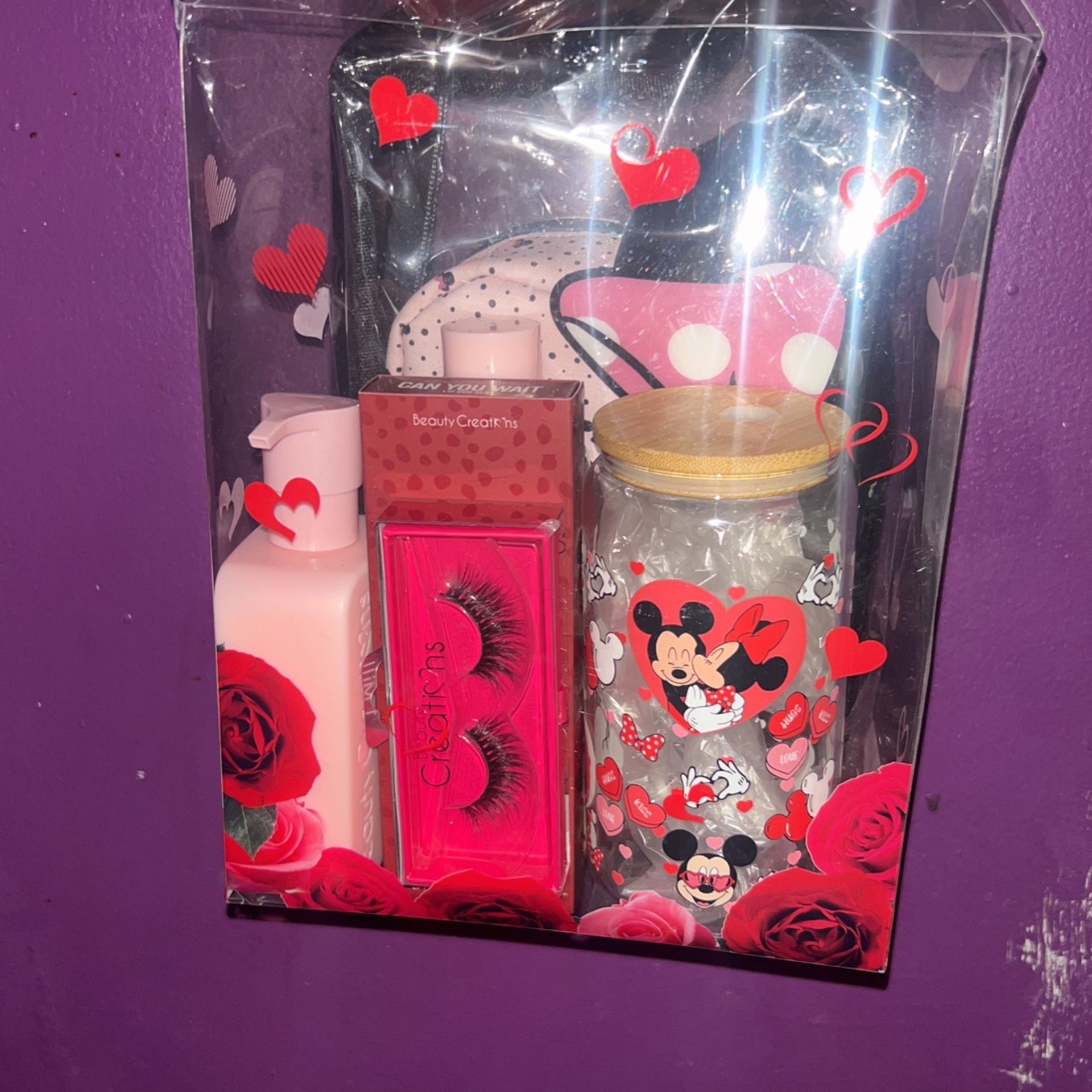 Mickey And Minnie Cup Can You Wait Matte Lip Duo 1 Mill Beauty Creations Lashes Body Mist And Body Lotion Valentine Pallet And A Lip Oil