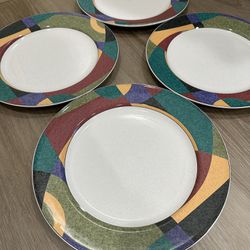 Studio Nova, Impulse 11” DINNER PLATES Colorful Geometric Design, Excellent