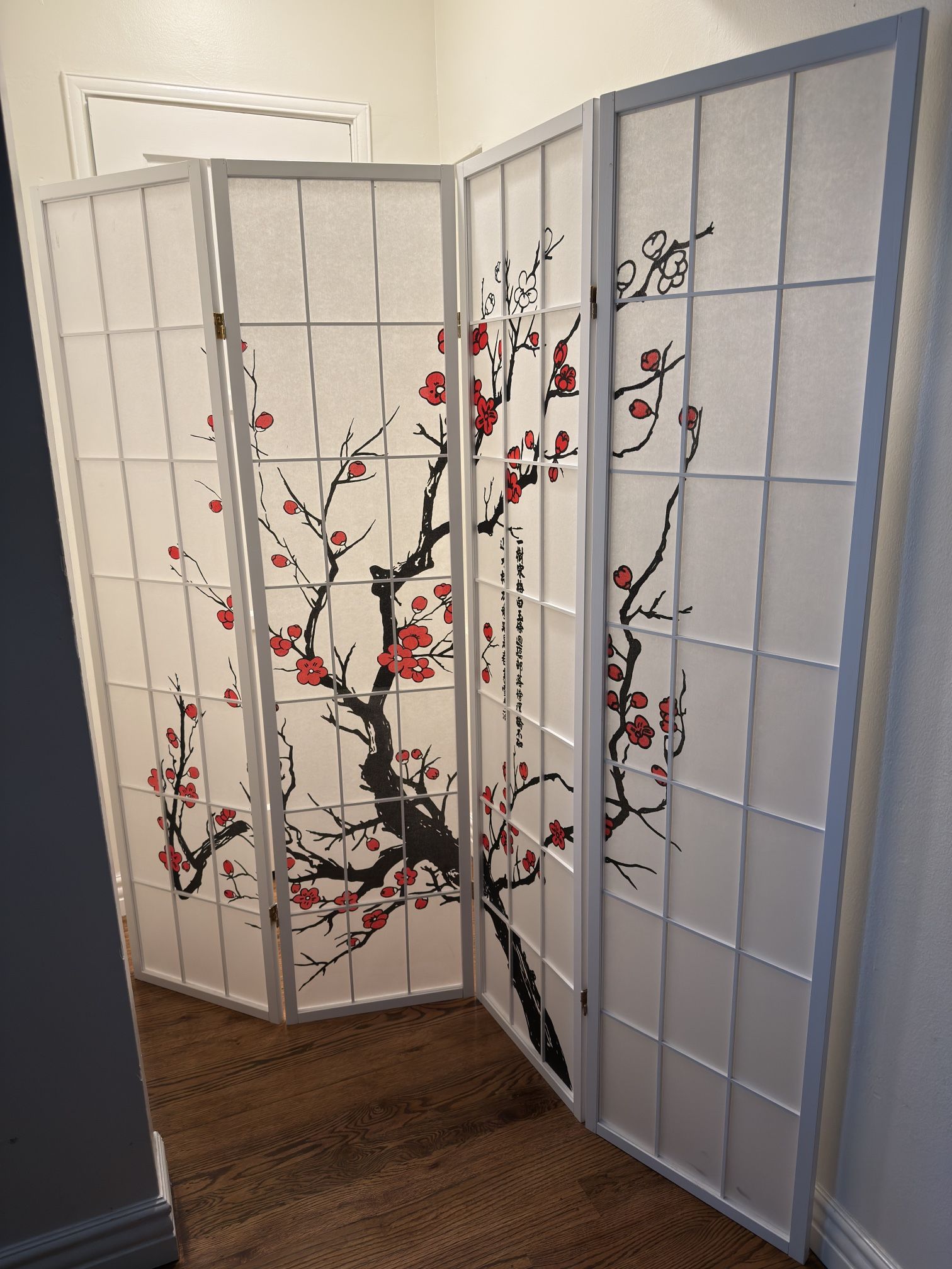 Plum Blossom Japanese 4-Panel Screen Room Divider,