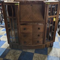 Antique Oak Secretary China Cabinet 