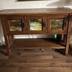 Mission Style Stained Glass Solid Wood Sofa Table