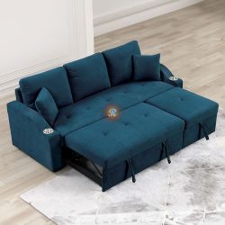 Sleeper Pull-Out Sofa Bed Sectional Couch with Cup Holder