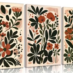 3pcs Boho Flower Canvas Wall Art