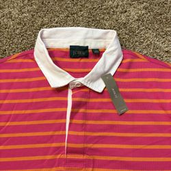 NWT J.Crew Striped Rubgy Shirt Pink Orange Mens Size Large