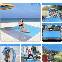 Beach Blanket Sandproof Waterproof, Extra Large 83"X79" Sand Free Beach Mat with 4 Stakes for Beach, Camping, and Picnic…
