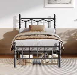 Twin Size Metal Platform Bed with Headboard and Footboard, Black       