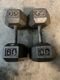 60 lb Cast Iron Hex Dumbbells Pair