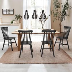 18”H Windsor Wooden Dining Chairs, Black (Set of 4)