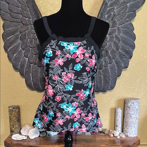 Christina Floral Black Swim Top