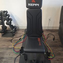 KEPPI Bench 500 adjustable workout bench in excellent condition with 150lbs of Resistance Bands