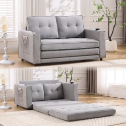  3-in-1 Upholstered Futon Sofa Bed with Pull Out Sleeper Couch - Gray [NEW IN BOX]