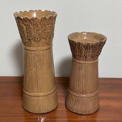 Vintage Glazed Ceramic Pottery Pair Of Pillar Candle Holders Accent Decor