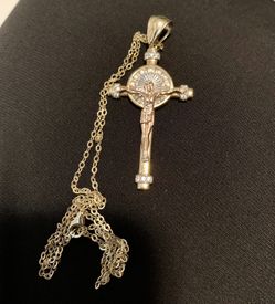Necklace With Crucifix Pendant , Gold Tri-Color