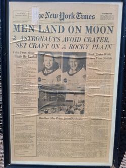 Authentic Original 1969 New York Times Moon Landing Newspaper - Apollo 11 Framed Library Copy (Cheyenne, WY Provenance)