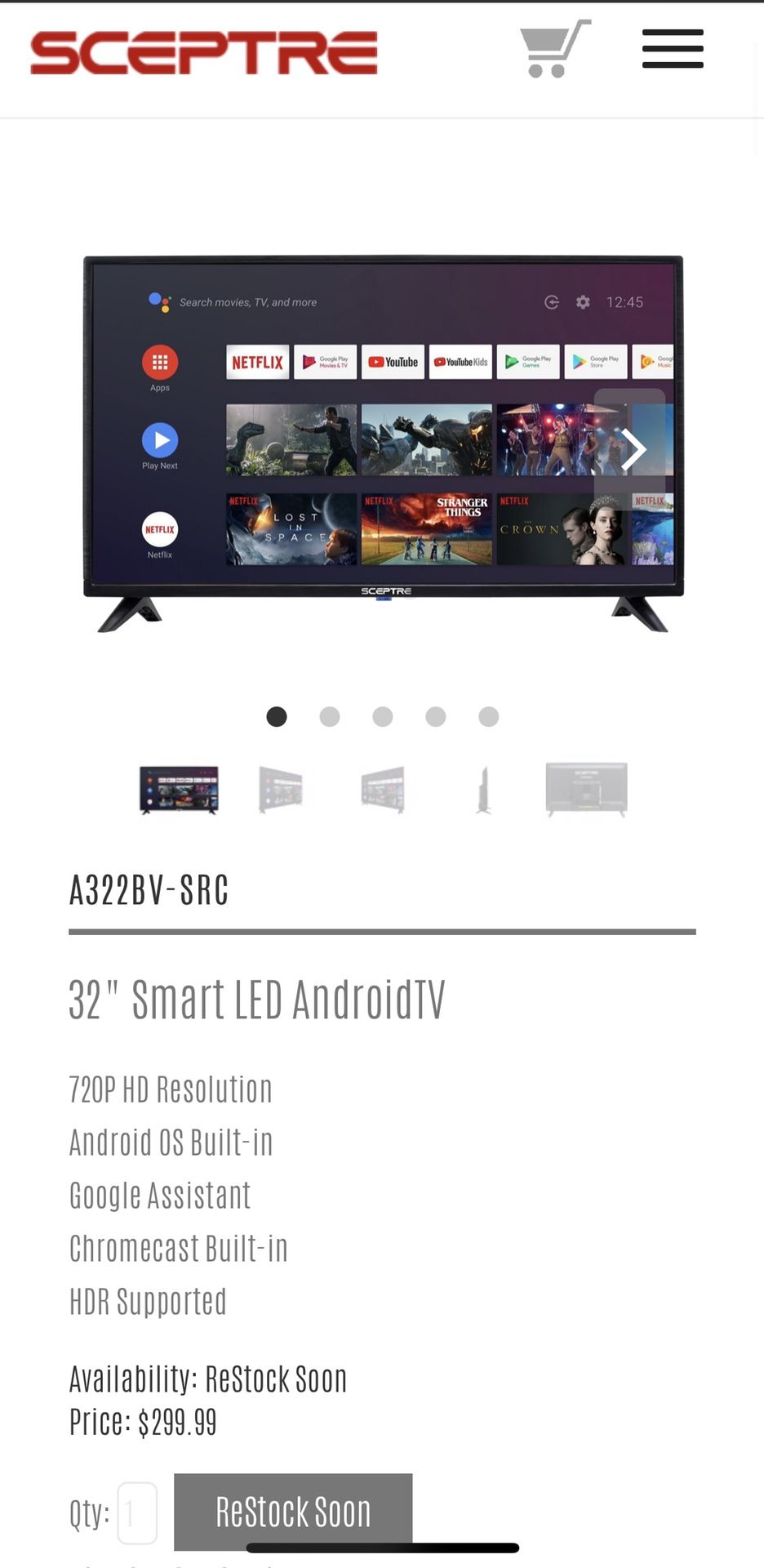 32" Smart LED AndroidTV 720P HD Resolution Android OS Built-in Google Assistant Chromecas