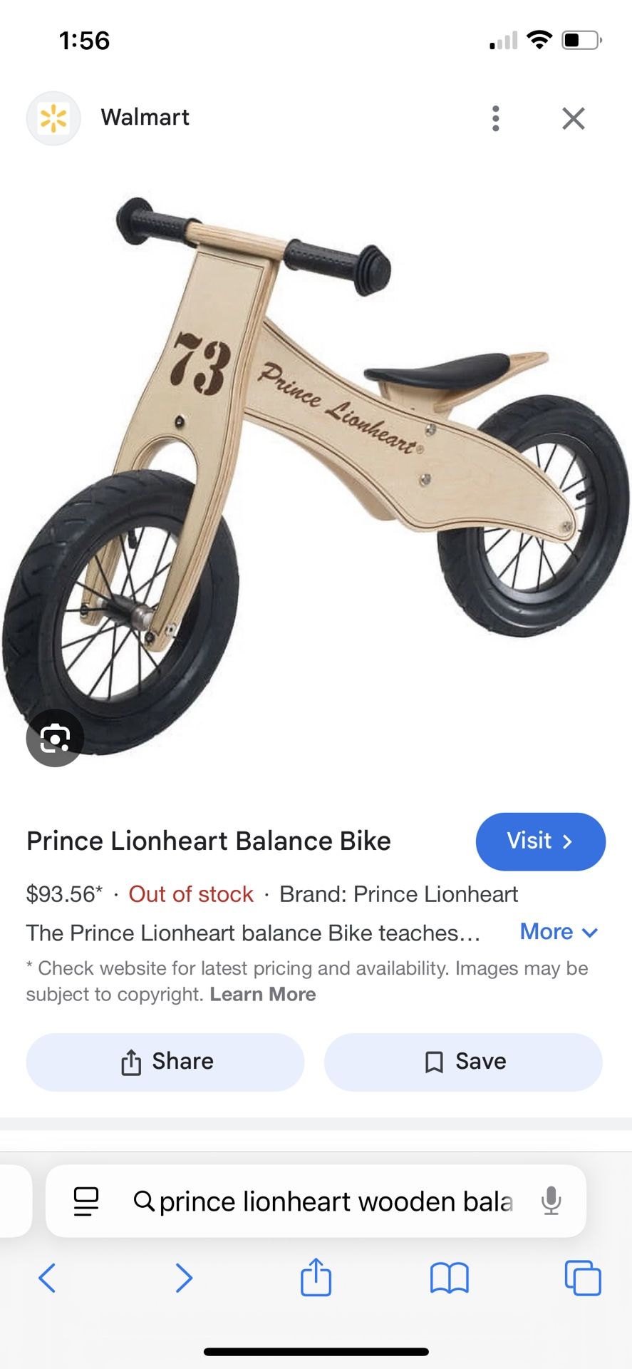 Prince Lionheart Wooden Balance Bike