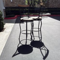 Set Of Metal And Wood Bar Stools