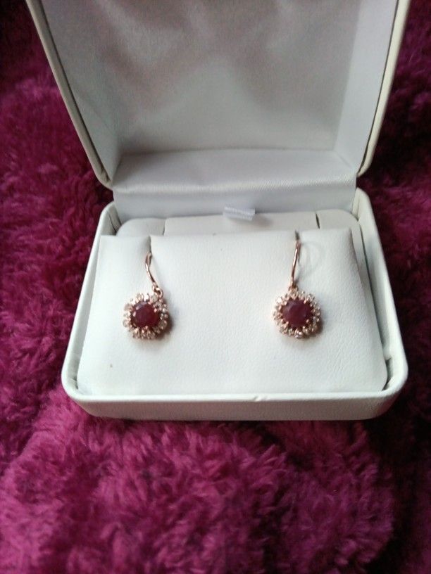 Real Ruby Diamond Ear Rings 14kt Gold 