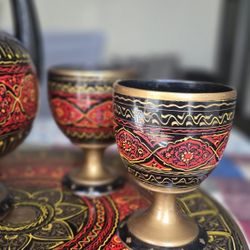 Vintage/Antique Style Handcrafted Wood Ewer and Tray Set 