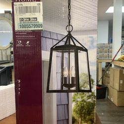 Home Decorators Collection Blakeley Transitional 2-Light Black Outdoor Pendant with Beveled Glass