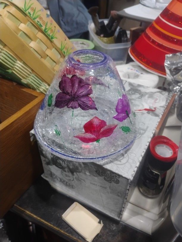 Beautiful Glass Candle Topper With Vibrant Colors In Like New Cond