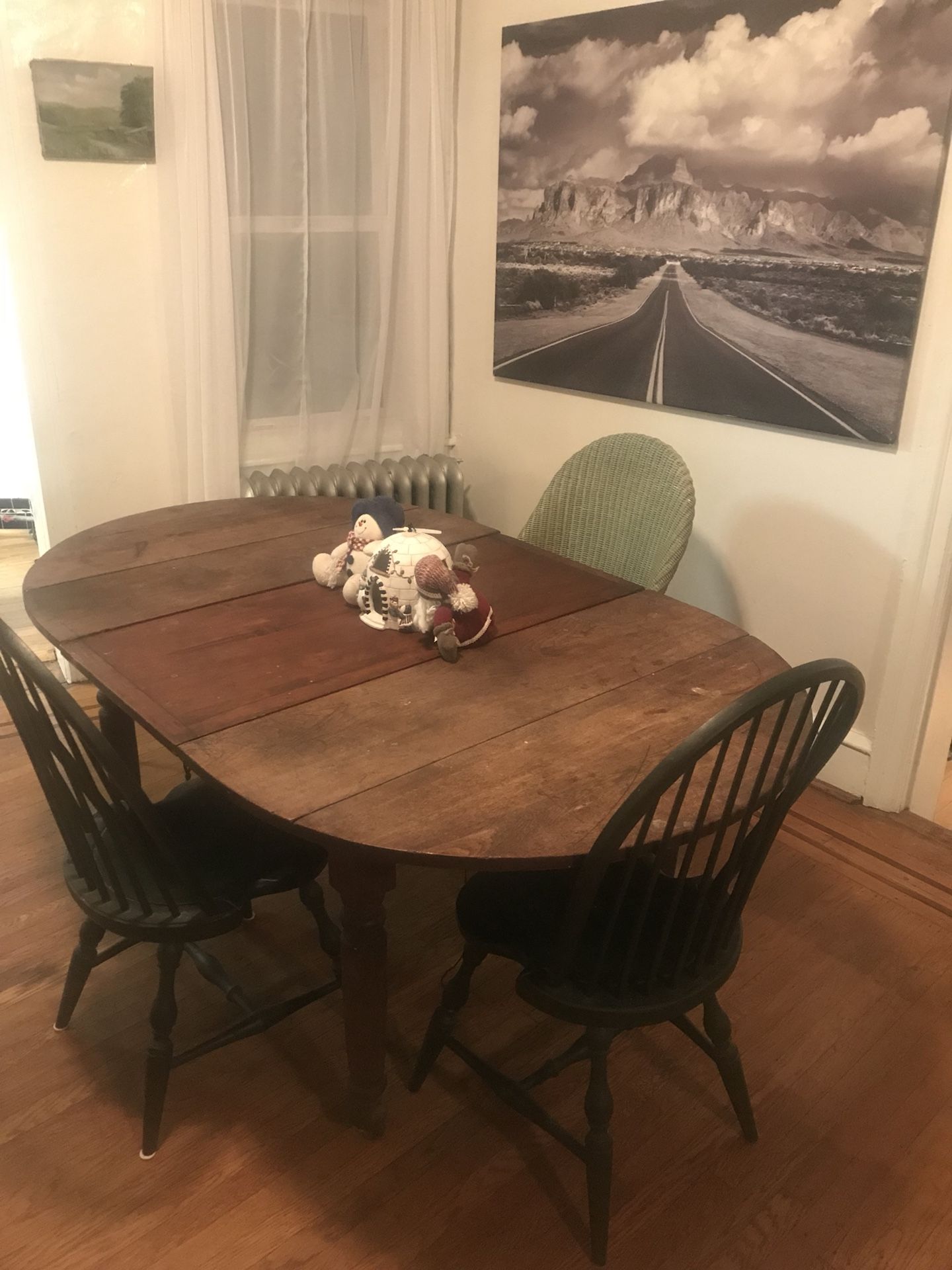 Antique Wood Dining Table with 3 Leaves