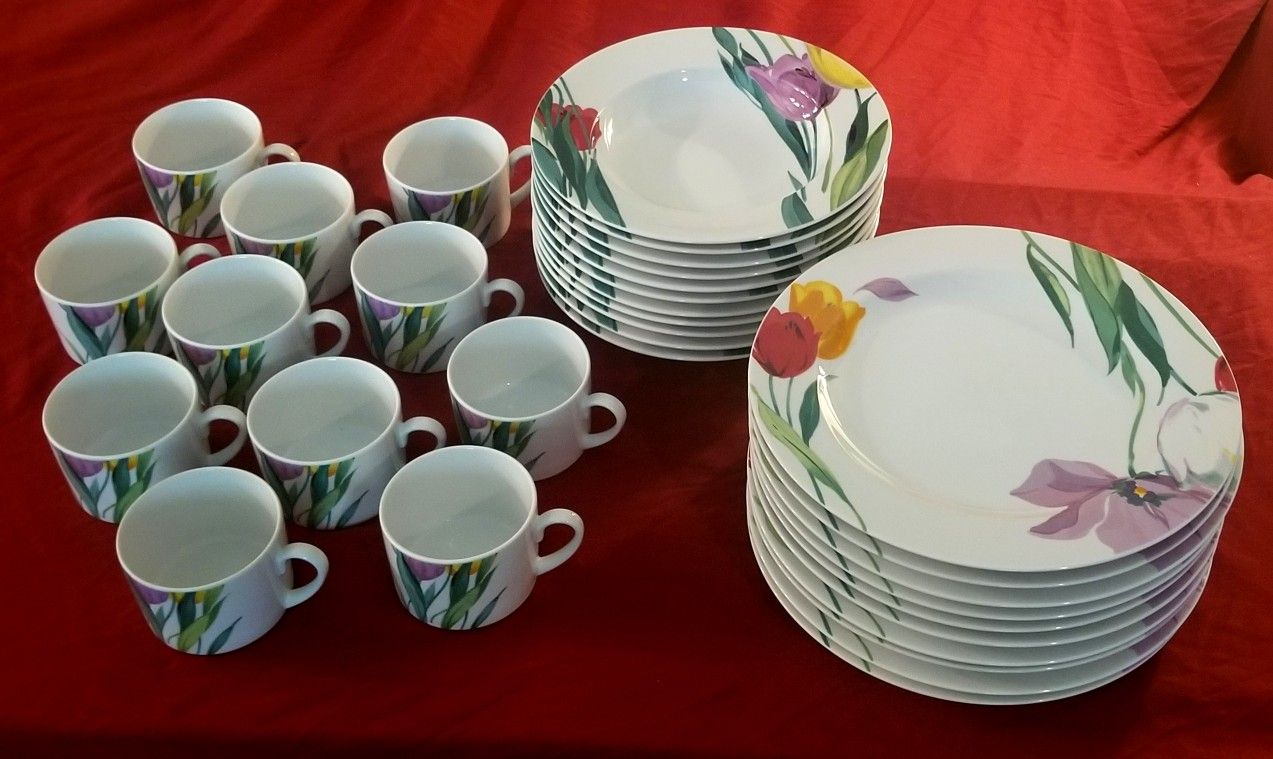 Large Set Of Floral Dishes