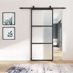 New 36” x 84” Frosted Glass Barn Door w/ 6FT Hardware Kit & Soft Close – Modern Sliding Door