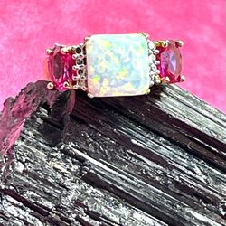 Vermeil .925 Pink Sapphire & Opal Ring