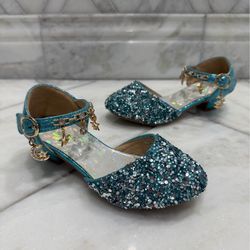 Size 12 Toddler Girls Teal Blue with Gold Accents Dress Shoes