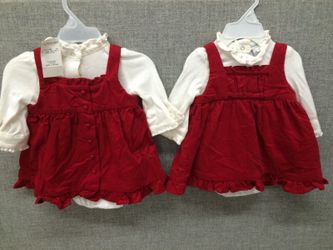 New with tags Ralph Lauren red corduroy jumper with cream onsie, twins?, sz 6 months
