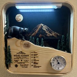 Mount Rainier illuminated wall art & Clock
