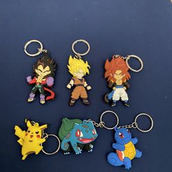 Pokemon And Dragon Ball Super Keychains Goku Vegeta Pikachu Bulbasaur Squartle